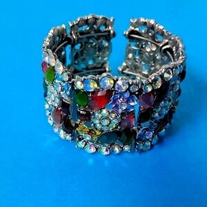 Cocktail Colorful Multi-Color Embellished Floral Rhinestone Stretchable Bangle